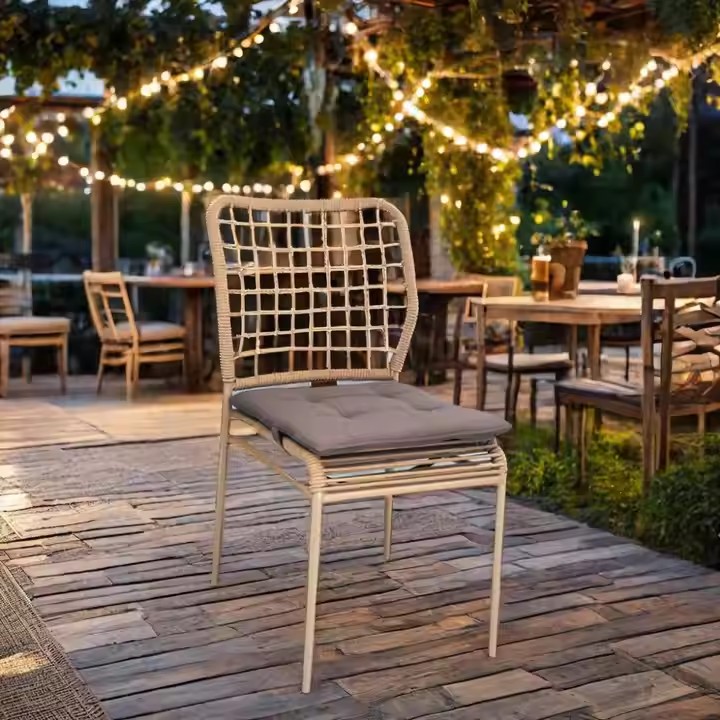 Lightweight Aluminum Frame All-Weather Woven Stacking Side Chair for Outdoor Patio Restaurant Furniture Weatherproof Rope Design