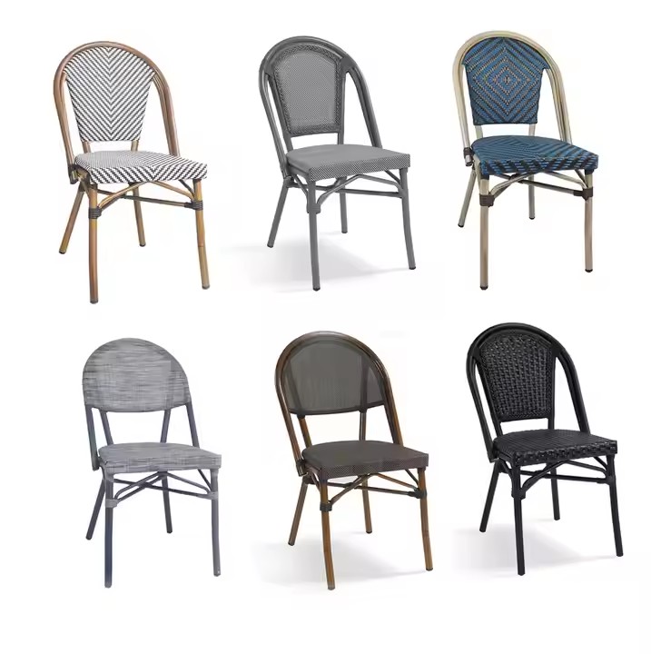Dining Bistro Coffee Chairs French Metal Aluminum with PE Rattan Wicker Design Outdoor Restaurant BSCI Outdoor Furniture