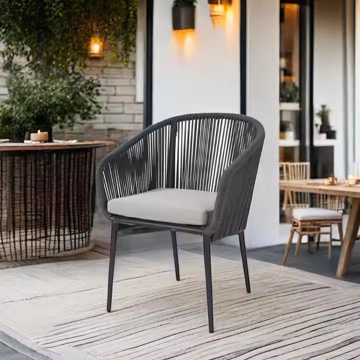 Modern Design Outdoor Hotel Garden Garden Garden Metal Aluminum Rope Dining Chair