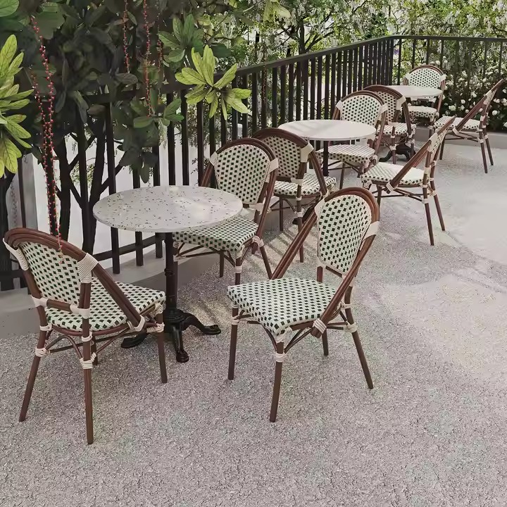 Wholesale High-quality French Style PE Rattan Chairs Aluminum Alloy Frame Appearance of Bamboo Outdoor Garden Chair