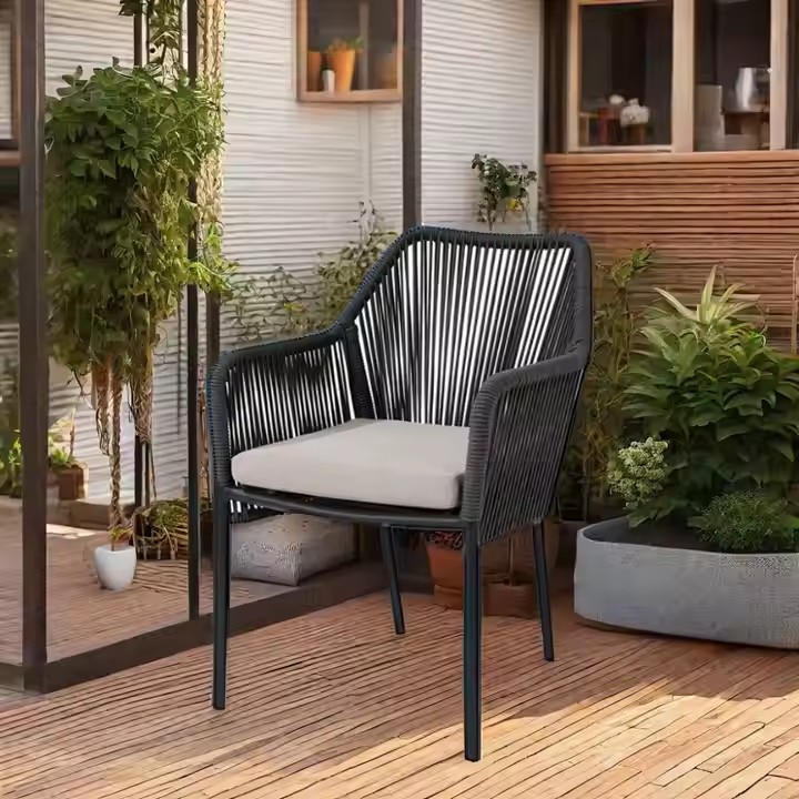 Modern Yard Villa Furniture Outdoor Aluminum Bistro Rope Commercial Restaurant Dining Garden Chairs