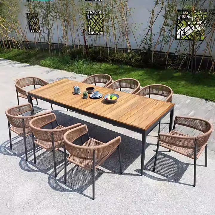 Teak Outdoor Tables and Chairs Villa Leisure Balcony Rattan Chair Alloy Dining Table