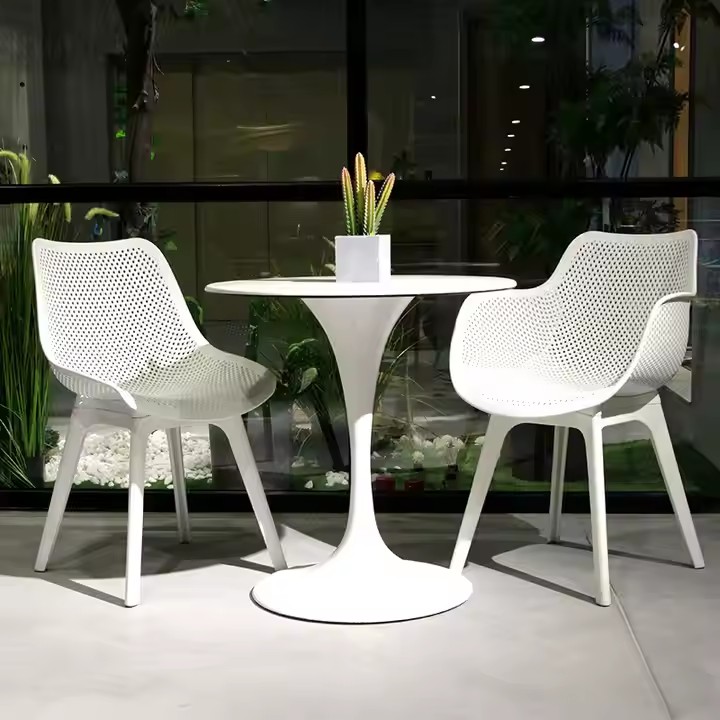 Outdoor Table and Chair Homestay Armrest Leisure PP Plastic Back Chairs Coffee Table