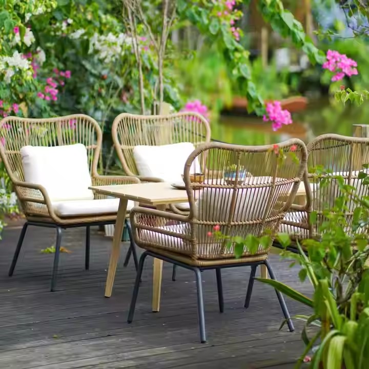 Patio Chair With Cushion Metal Frame Chair and Table Rattan Garden Chair 3 Pieces Small Balcony Outdoor Furniture Set Waterproof