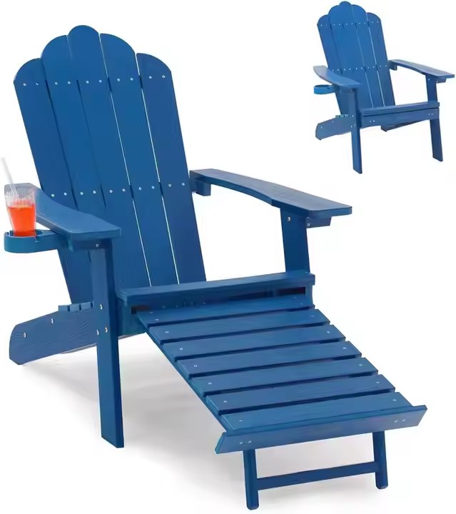 Hot Sale Recycled Waterproof Outdoor Garden Patio Plywood Folding Lounge Plastic Adirondack Chairs with Footrest
