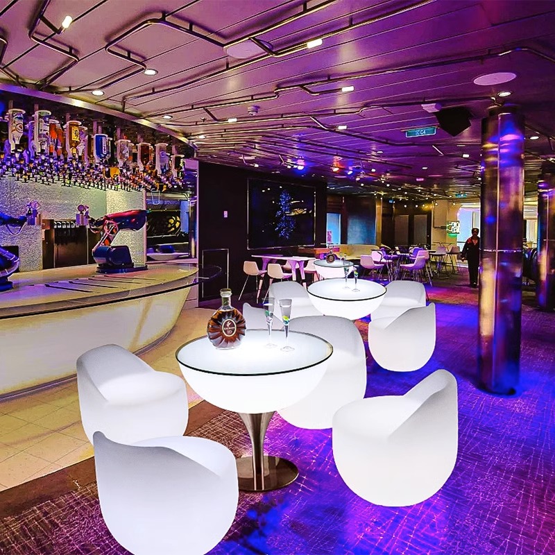 Modern Cheap Price Outdoor Coffee Shop Remote Control LED PE Table and Sofa Set for Cocktail bar