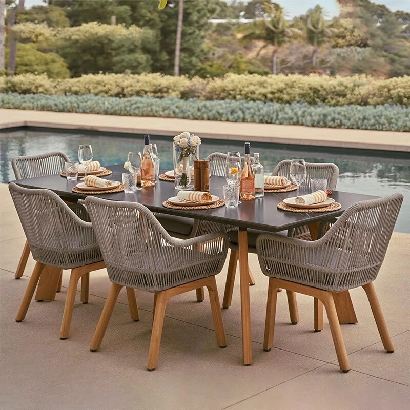 Garden Furniture Restaurant Set Dining Table Rattan Chair Teak